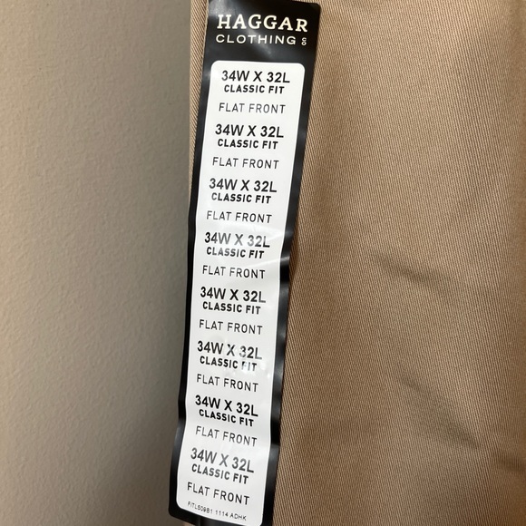 New Haggar Men Iron Free Premium Khaki Classic Fit Pant Flat‎ Front Sand 34Wx32L - Picture 3 of 5